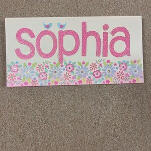Pink Glitter Name Sign Sophia with Floral Design 12x24